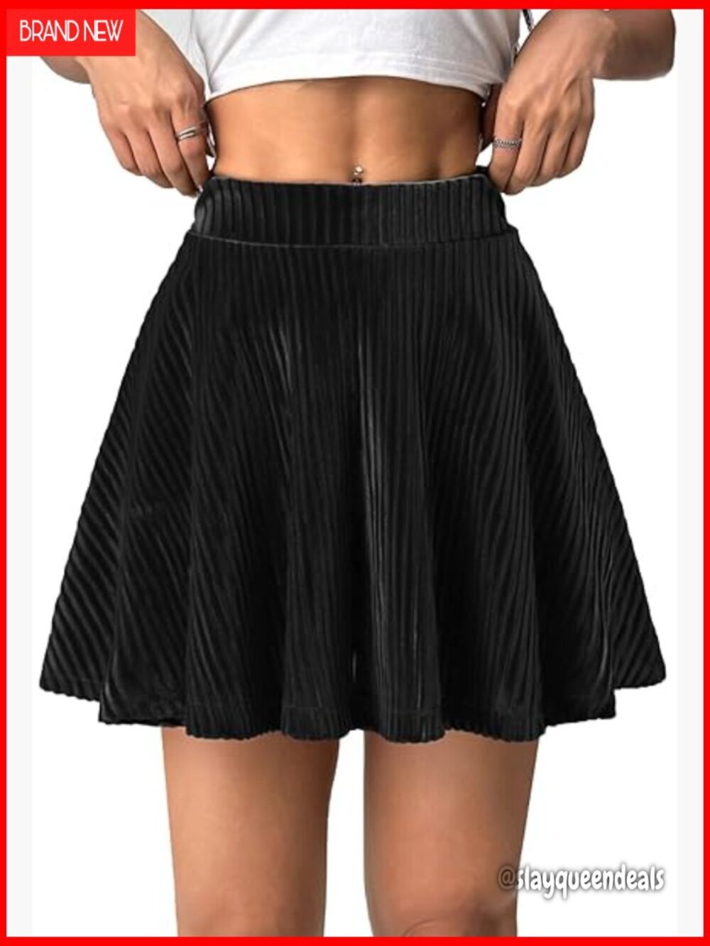 Velvet Pleated Mini Skort with Built-in Shorts, High Waist, Stretchy